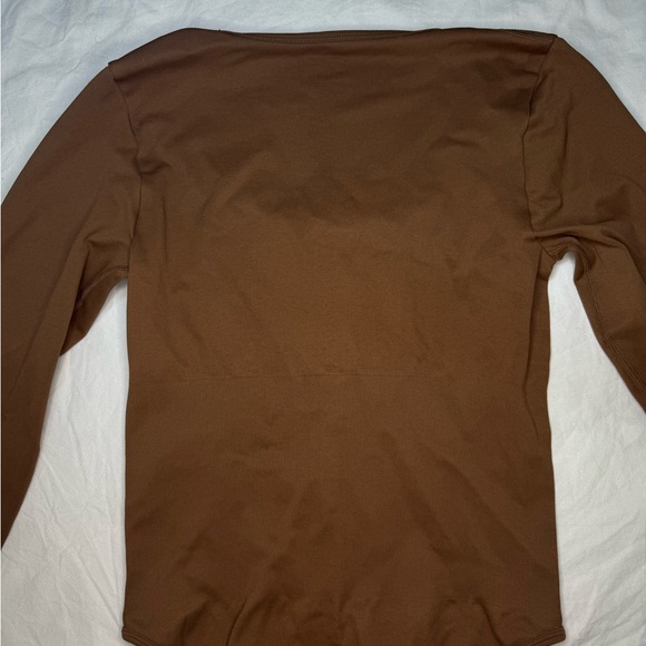 NEW* Bodysuit Sexy Ribbed One Piece / Square Neck / Long Sleeve / Coffee / Large - Picture 7 of 8